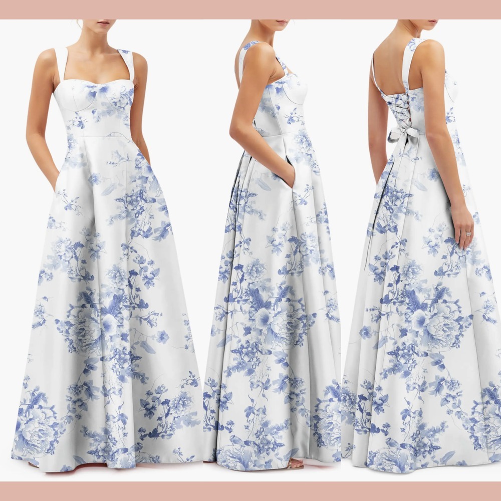 NWT $289 Alfred Sung [ 18 ] D852FP Floral Lace Up A-Line Gown Cottage Rose White